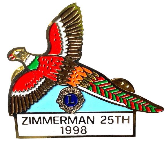 Vintage 1998 Lions Club Int. Pheasant Lapel Pin, Zimmerman 25th, Minnesota - Picture 1 of 3